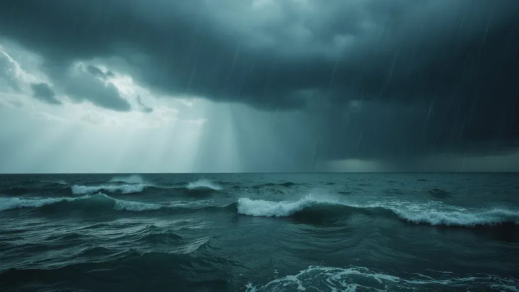 Rain falling over a dark sea